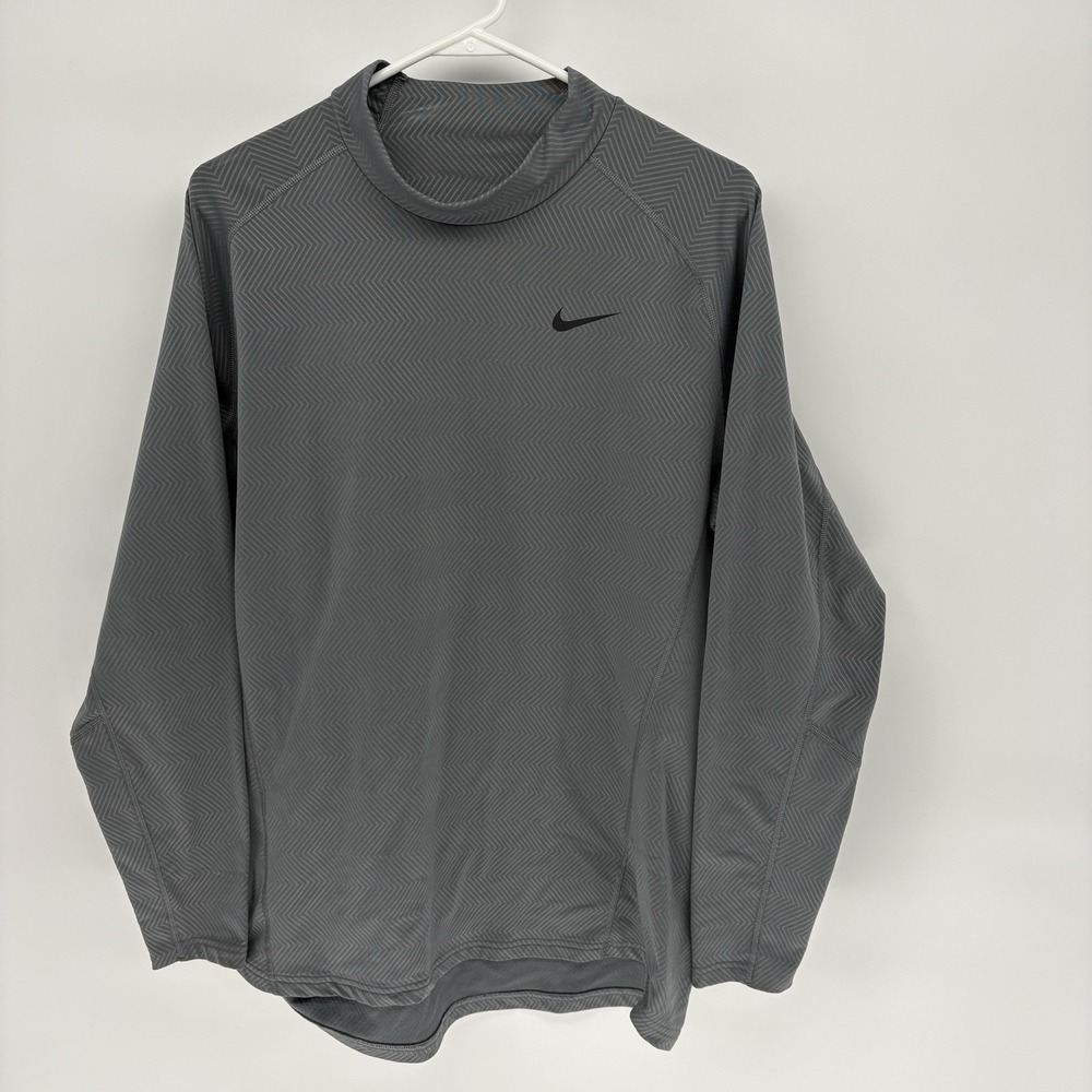 Nike Dri-Fit Gray Zig Zag Pattern Long Sleeve Mockneck Active Performance Men XL